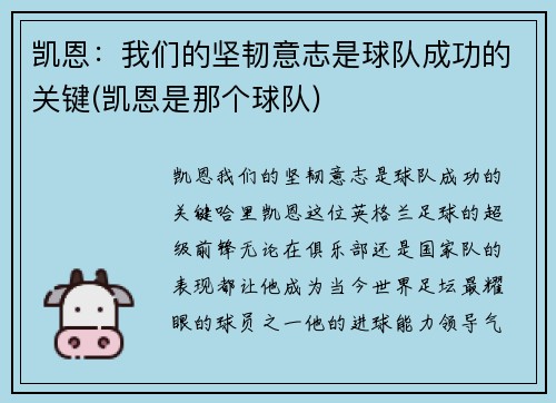 凯恩：我们的坚韧意志是球队成功的关键(凯恩是那个球队)