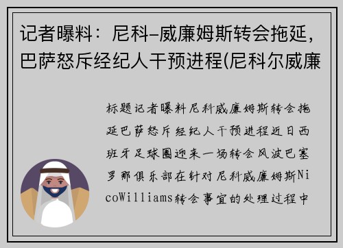 记者曝料：尼科-威廉姆斯转会拖延，巴萨怒斥经纪人干预进程(尼科尔威廉姆斯)