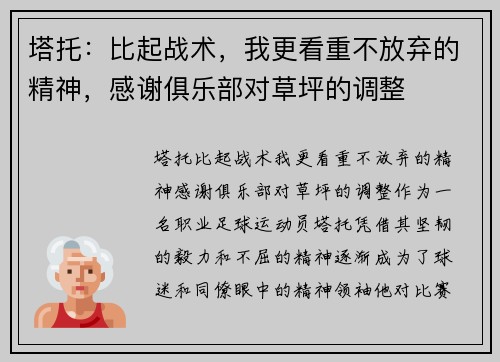 塔托：比起战术，我更看重不放弃的精神，感谢俱乐部对草坪的调整